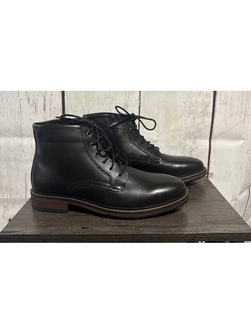 Florsheim Men's Black Leather Lace-Up Ankle Boots w/Zipper, Ortholite Sz 9.5M